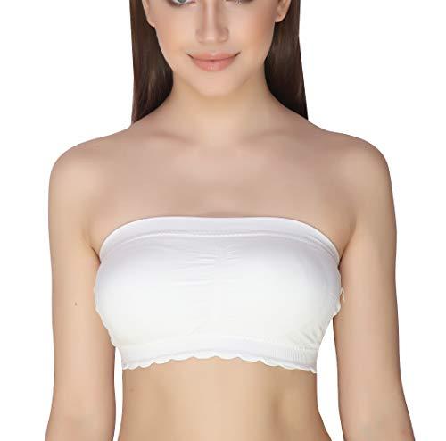 glamoras women’s nylon spandex solid tube bra padded wire free stretchable seamless strapless breathable pull on bandeau bralette bras | white, free size