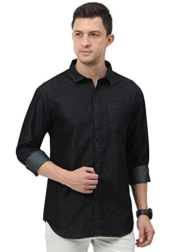 miraan men's casual black denim shirt (sigblackdenimxxl_black_xx-large)