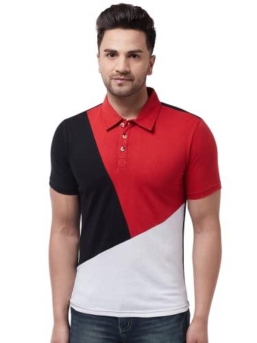 gritstones red & black color cotton half sleeve color block printed polo t-shirt (gshspl2719rdblkwht_m)