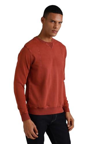 high star men's cotton round neck sweatshirt (hsmssw23102rdnf_rs_rust_medium)