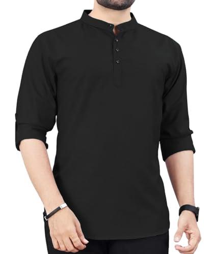 deemoon men's regular fit solid pattern short kurta black