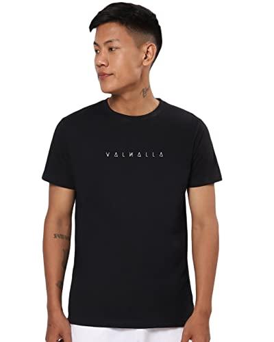 bewakoof men's typography 100% cotton t-shirt - regular fit, round neck, half sleeves black