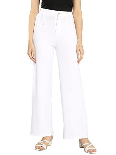 kotty womens high rise viscose rayon straight fit solid trousers off white