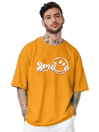 leotude men's oversized half sleeve round neck cottonblend tshirt (fs49_mstd_smile_p_mustard_xl)