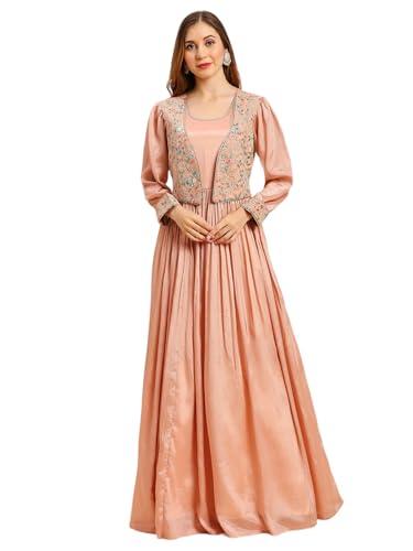 madhuram women's chinon gown for women ethnic with embroidery work long gown(m-2454 peach_medium)