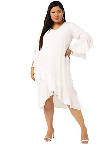 therebelinme plus size women's white solid color wrap a-line dress(xxxxl)