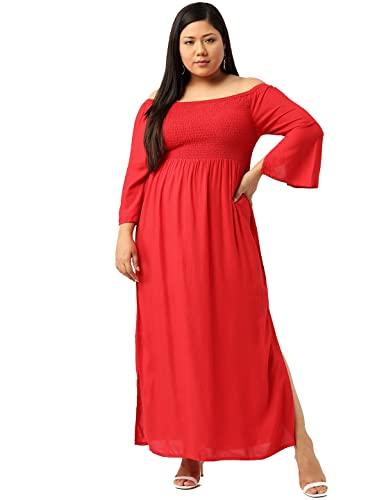 therebelinme plus size women's red solid color maxi dress(xl)