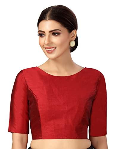 studio shringaar women's polyester elbow length sleeves plain coloured saree blouse(maroon, 38)