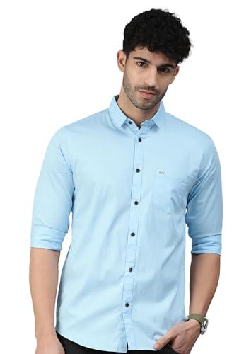 majestic man classic slim fit pure cotton casual shirt (medium, sky blue) for men