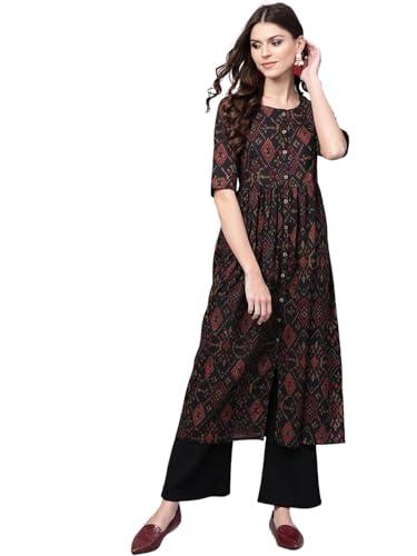 rytras women's printed regular kurta(black,m)