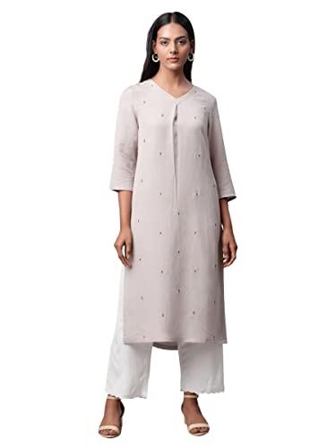 linen club woman women's linen kurta set (dark grey, size: m, lcwess222pfdgr0052)