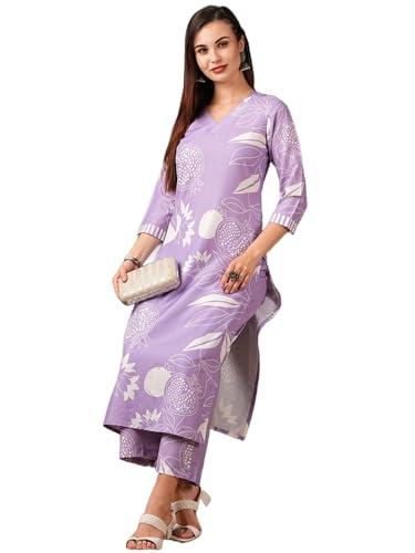 gosriki women's rayon blend printed straight kurta with pant (anaar-beige-gs_purple_large)