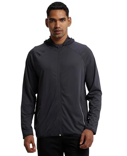 jockey mv31 men's microfiber elastane stretch solid performance hoodie jacket with stay dry technology_graphite_m