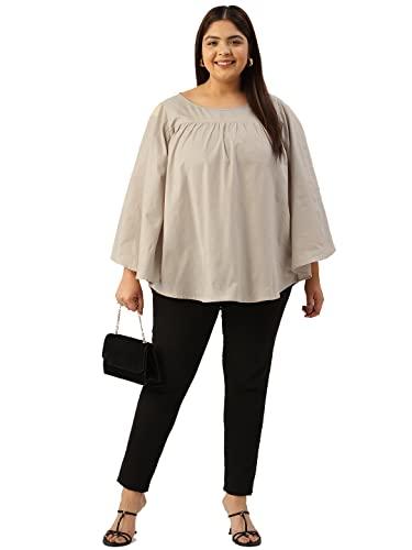 therebelinme plus size women's beige solid color pleated cotton top(xxxxxxl)