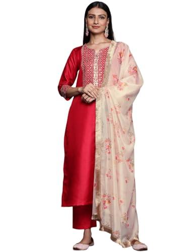 varanga women's silk blend regular kurta set (nv_vskd2375_vndup145_pink