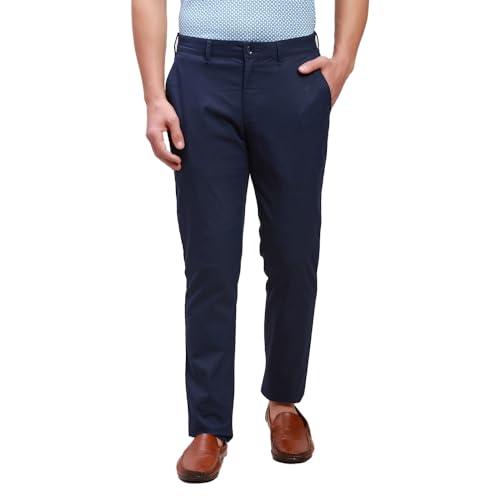 colorplus men's nuvo fit cotton blend flat front solid piece dyed pattern navy casual trouser (size: 36)-cmtt11860-be