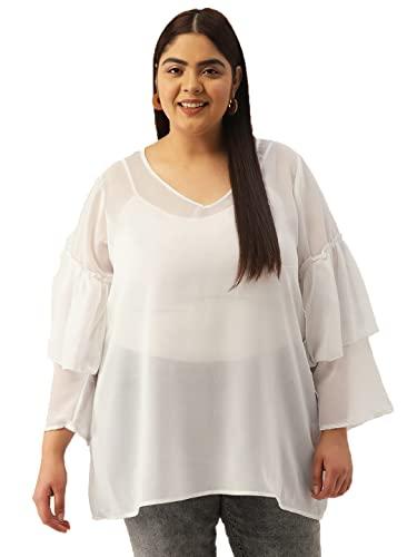 therebelinme plus size women's white solid color georgette longline top(xxxl)