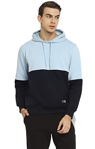 alan jones clothing men's cotton blend hooded neck regular fit hoodies (sky, medium)