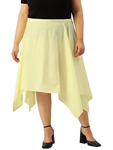 therebelinme plus size women's lime solid color asymmetric a-line midi skirt(xxl)