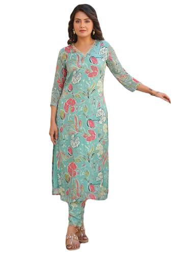 anni designer women's rayon blend straight printed kurta with pant (vitudi green_xl_green_x-large)