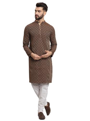 latest chikan men's cotton regular striped knee lenght kurta full sleeves - lk_+_br-38 brown