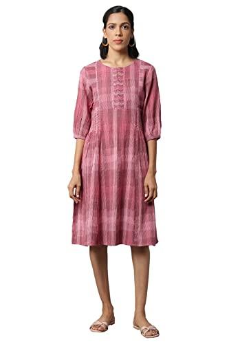 w for woman women's cotton dark pink ikkat smoking dress in round neck below the knee (22few17365-312100_slate rose_xs)