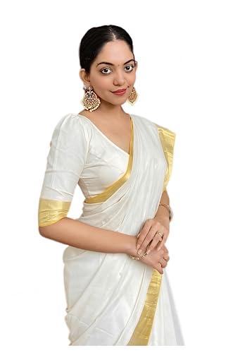 sidhidata women's chanderi cotton saree with unstitched blouse piecee (golden white_white_free size)