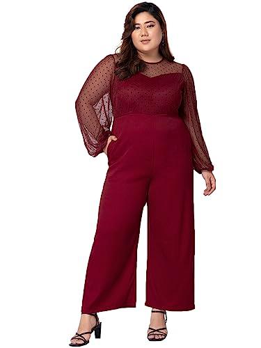 faballey curve maroon mesh polka dot jumpsuit