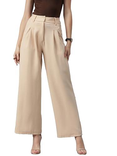 kotty regular fit women solid trousers tan beige