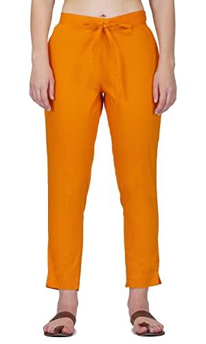 ratan women's cotton solid regular fit casual trouser pants (mustard-small)