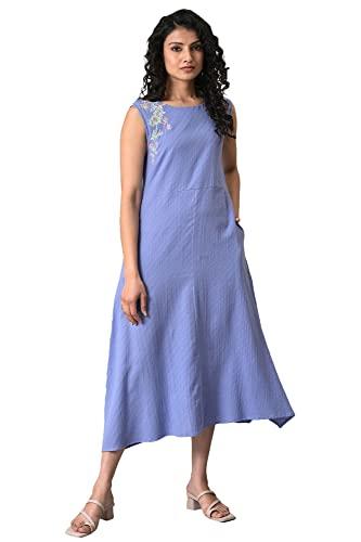 w for woman women's cotton lilac textured embroidered dress calf length (23few19059-830261_lavender_16)