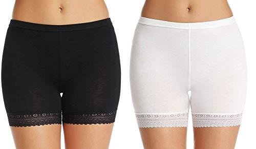 glamoras women's girl's 4 way stretch cotton lace boyshort panty/cycling shorts/yoga shorts/under skirt shorts/safety shorts,free size (black/white)