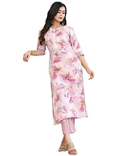 gosriki women's cotton blend printed straight kurta with pant (ps-pink-cmd-gs_s_pink_small)