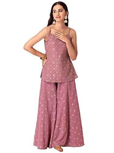 indya women's georgette kurta sets (ico00146_pink