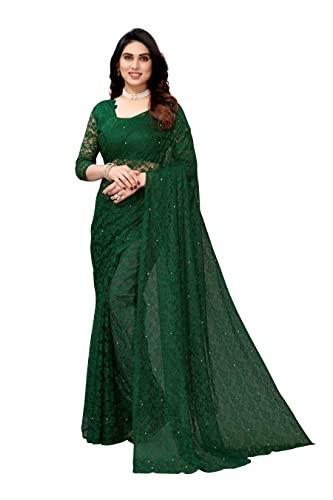 yashika women's net standard length saree (abira green