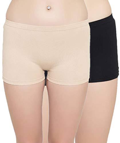 glamoras women's 100% cotton lycra seamless mid-rise boxer brief boyshort panty,(pack of 2) black-beige, free size