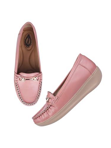 shoetopia upper metalic buckle detailed peach loafers for women & girls