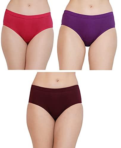 glamoras women cotton mid rise hipster panty underwear everyday briefs, pink, purple, maroon, pack of 3 panties, size-l