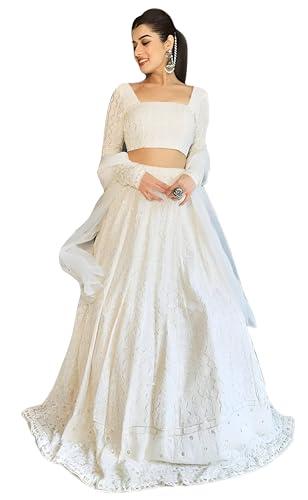 trendmalls georgette embroidery work semi-stitched lehenga choli with dupatta for women(l64-new-bridal-latest-wedding-sequnce-lehenga-white-designer-free)