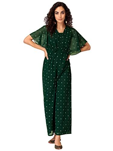 indya green bandhani printed flared sleeve jumpsuit