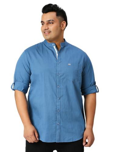 thomas scott men plus size cotton linen full sleeves mandarin collar casual shirt (teal, 6xl)