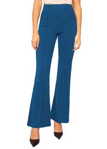 ausk women regular fit trousers | women's high-waisted pant | casual office straight leg trouser (color-teal)