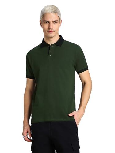 veirdo® pure cotton half sleeves regular fit plain solid classic polo collar t-shirt for men & boys (color options- black, maroon & olive) (tsh_olive_polo_xxl)