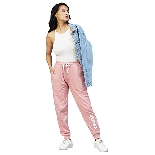 rigo regular fit terry joggers for women | stretchable straight relaxed fit track pants for women | stylish joggers for women | lower for workout, gym, sportswear and casual wear pink