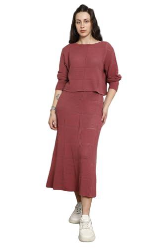 high star women summer cotton long sleeves round neck top & skirt co-ords