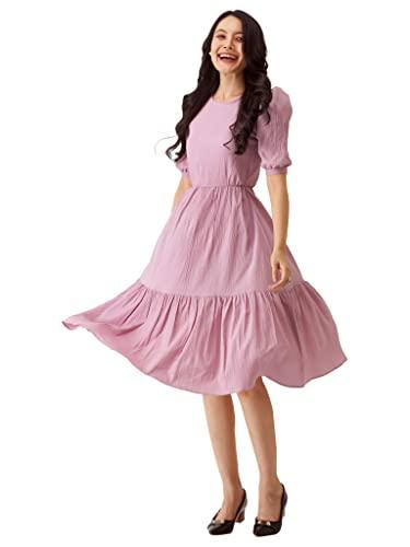 aask women a-line pink regular fit knee length dress_s