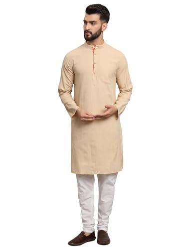 latest chikan men's cotton regular striped knee lenght kurta full sleeves - lk-ds-bg-46 beige