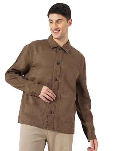 celio men brown solid regular linen casual jackets (3596656094274, brown, xl)