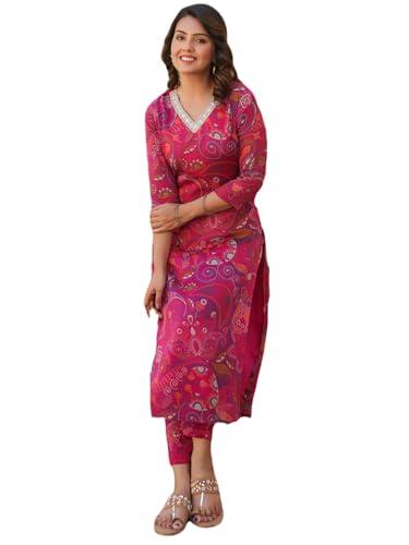 anni designer women's rayon blend straight printed kurta with pant (jijaji pink_s_pink_small)