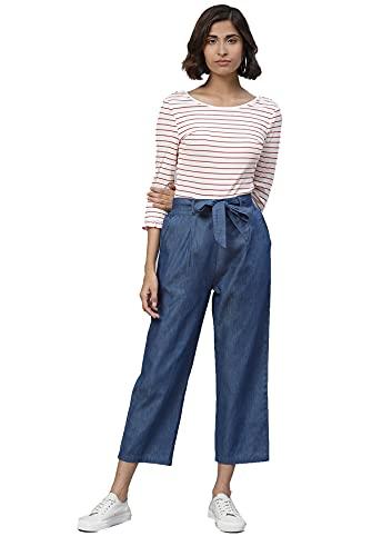 yash gallery pluse size chic solid stylish denim trousers pant for women (blue, xxl)